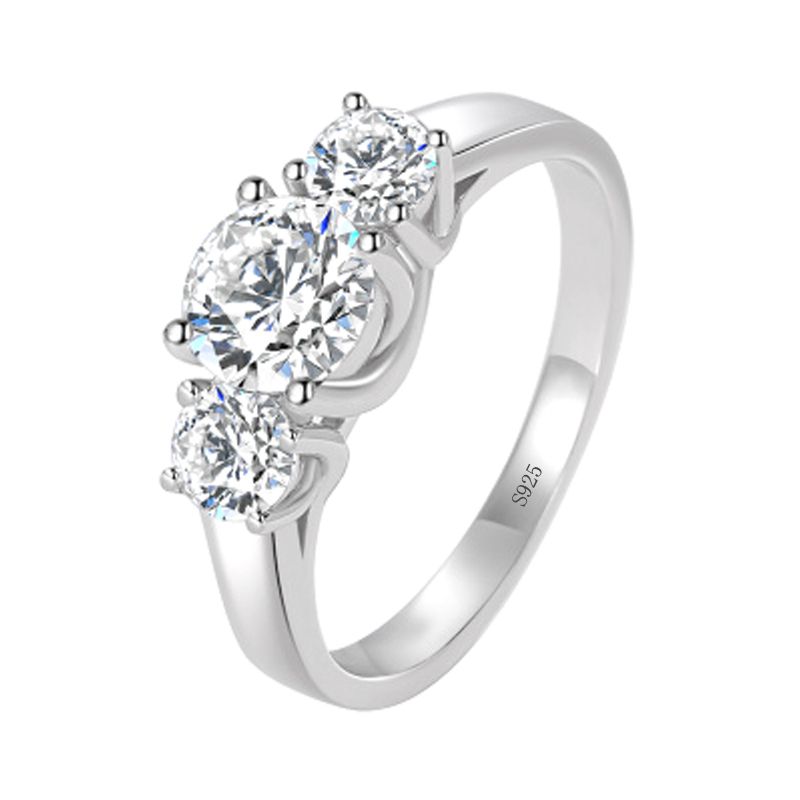 Stylish Women's Diamond-Look Engagement Band: Genuine Silvertone Jewellery Set With Clear CZ Stones
