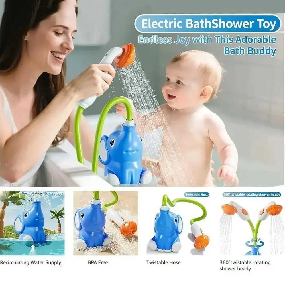 Watering Elephant Baby Bath Toy Spinning Fun Strong Suction Elephant Water Pump Toy Interactive ABS Waterfall Bathtub Toy C250915