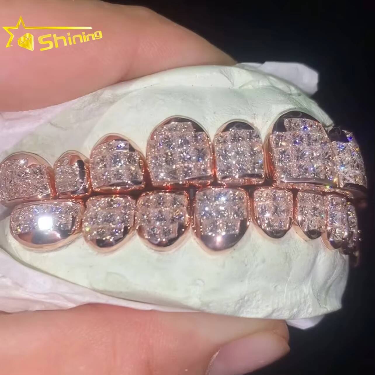 Top 8 Bottom 8 Hop Iced Out VVS Invisible Setting Princess Cut Custom Solid Silver Rose Gold VVS Moissanite Diamond Grillz
