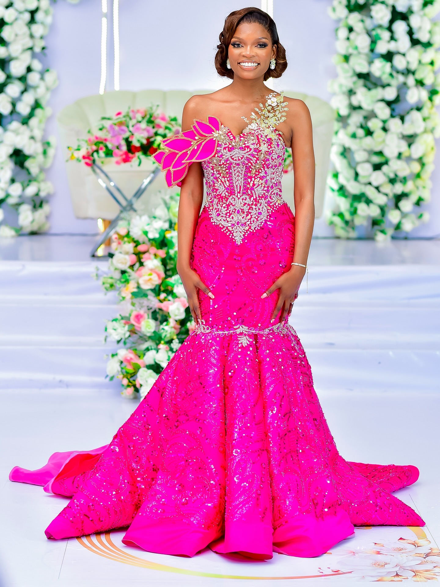 Aso Ebi Fuchsia Mermaid Prom Dresses 2025 Lace Crystals Florals Evening Formal Party Second Birthday Engagement Gowns Plus Size Dress For Special Occa