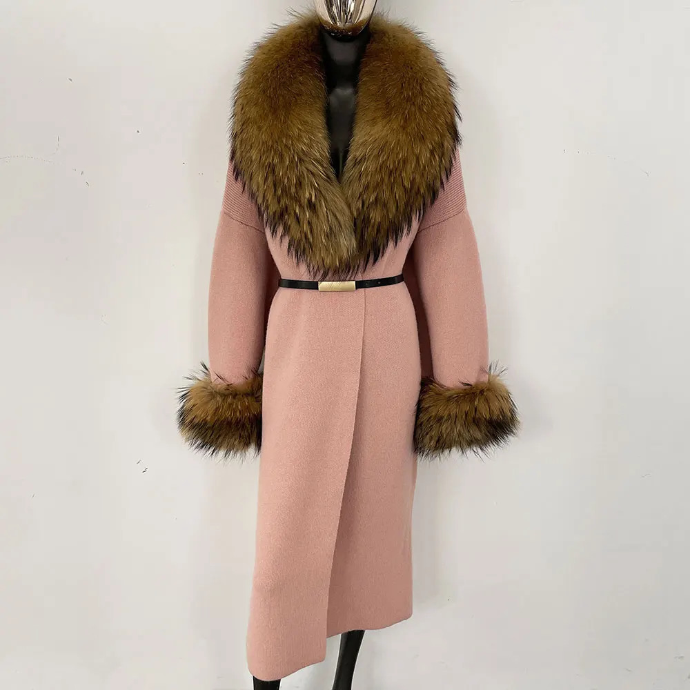 Knitwear Real Fur Coat Women Spring Autumn Long Cardigan Warm Knitted Natural Raccoon Jacket Janker Female 250915