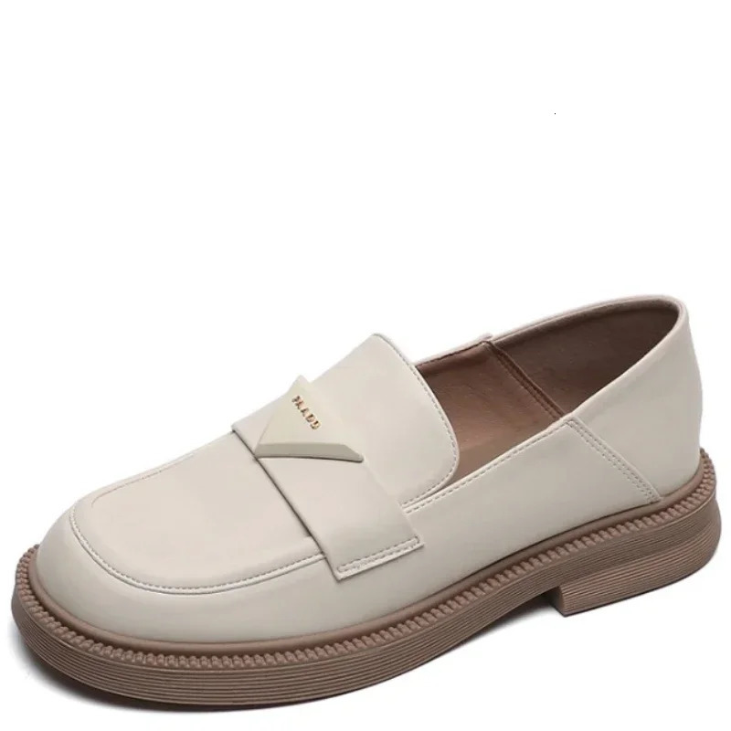 Spring Womens Leather Shoes Mid Heel Loafers British Style Black Casual Banquet and Office Wear Fashion n 250915