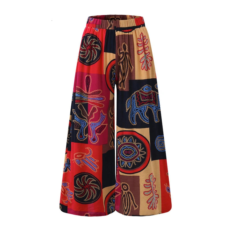Ethnic Style Wide Leg Trousers Women Yoga Harem Pants Gypsy Hippie Thai Boho Court Pants Ruched Waist Aladdin Womens Pants 250915 - view 5
