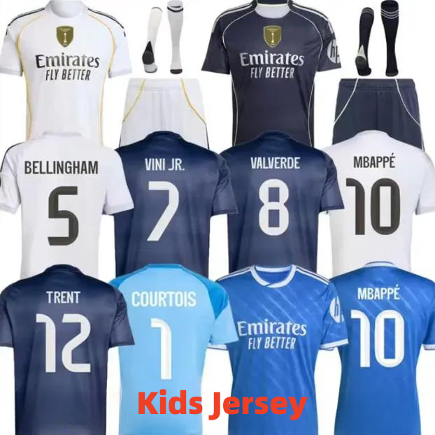 High quality 25 Baby SCOOER JERSEY MBAPPE BELLINGHAM VINI JR Real Madrid 2025 26 Kids Kits Football Shirts and Shorts Children Jerseys Sets MODRIC RODRYGO WOMAN
