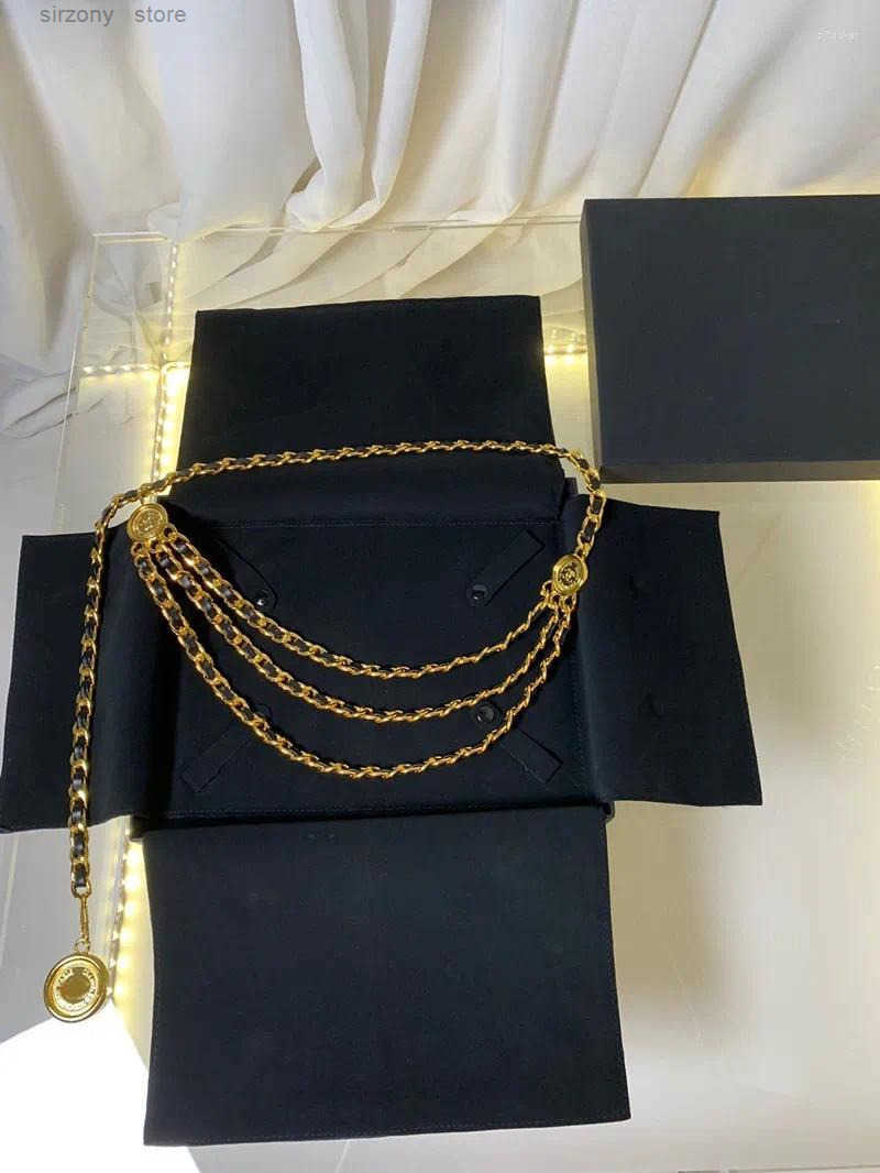Gold Chain Belts Adjustable Metal Waist Chain Belt ThreeLayer Belly Waist Chain Jewelry with Round Pendant HighEnd Dress Accessories Z250913