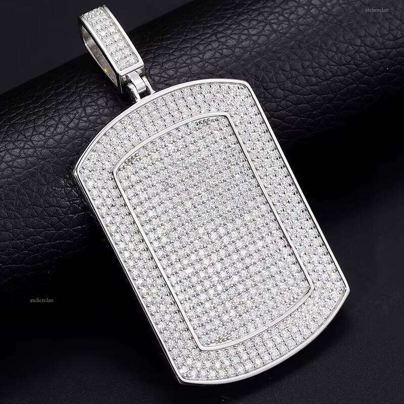 New Arrival Hip-Hop Jewelry Pure Sier Micro Pave VVS Moissanite Ice Out Pearl Dog Tag Pendant Necklace