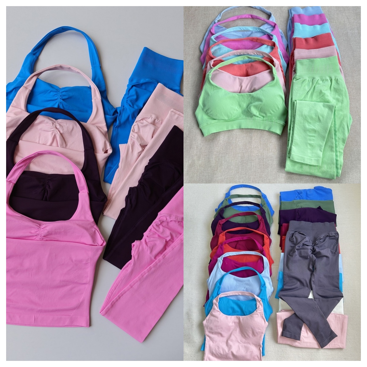 2pcs Sports Set Seamless Yoga Sets Halter Bra High Waist pants Workout Sets Scrunch pants Fitness Clothes Gym Suits Outfit Active Wear Hot Sell