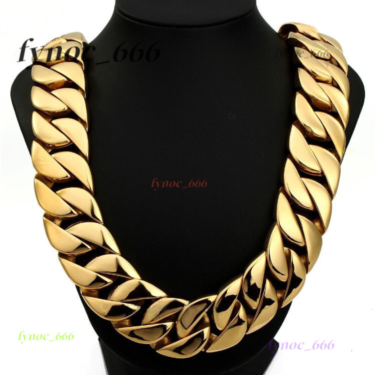 Mens 31mm Large Heavy Polished Gold Plated Stainless Steel Chunky Cuban Curb Chain Link Necklace with Moissanite for Anniversary