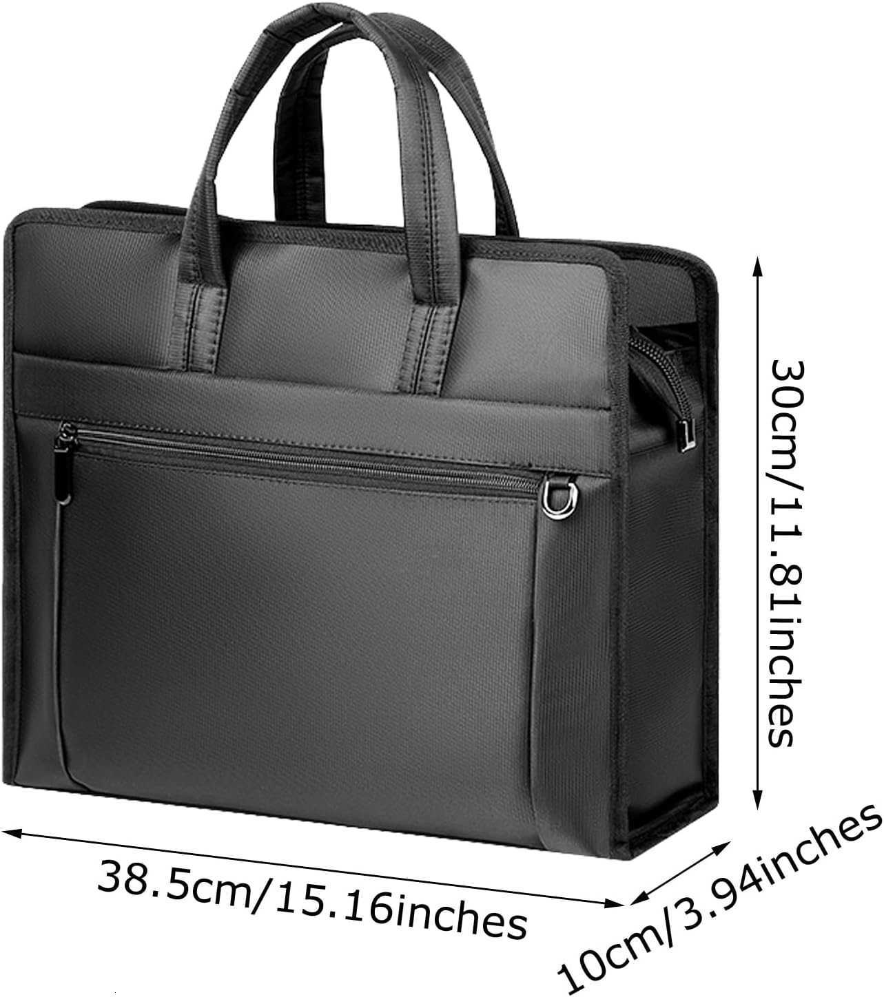 Black Oxford Handle Document Bag with Zipper Briefcase for Men File Tote Bag for Carrying Paper Files HorizontalW250914