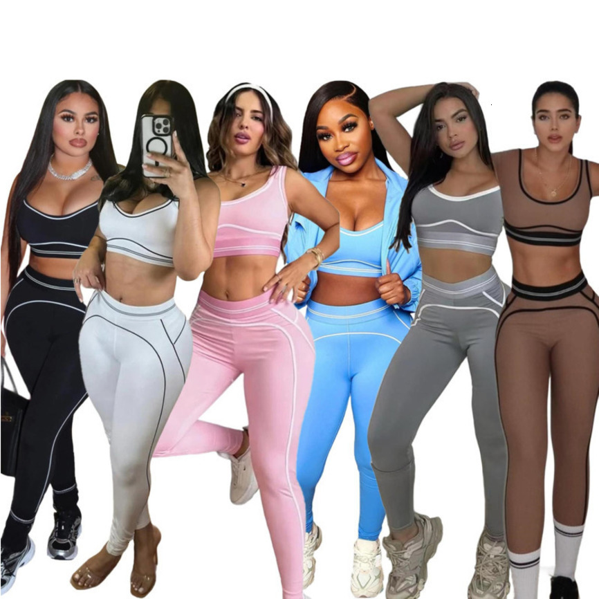 Women Tracksuits Two Pieces Set 2025 New Fashion Gathering Sports Tank Top High Waist Hip Lifting Abdominal Compression Fitness Set 19 Styles