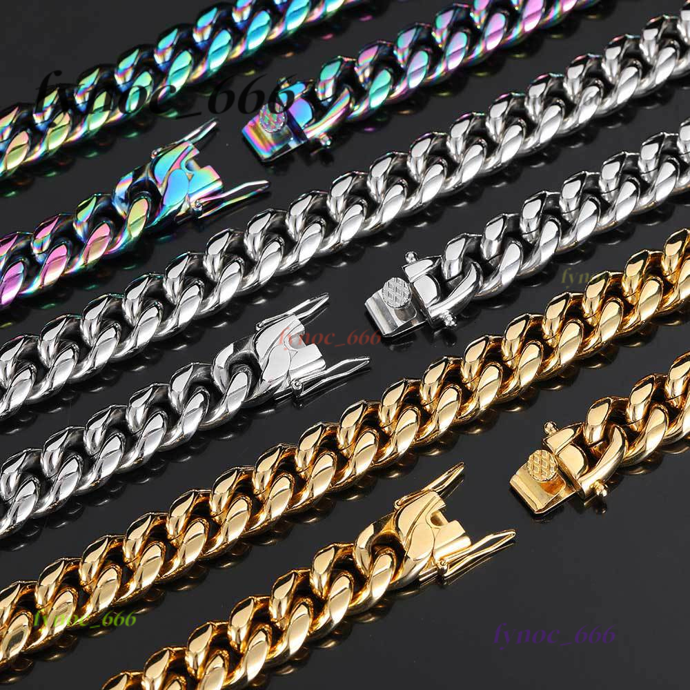 Fashion Jewelry Hip Hop Stainless Steel Jewelry Cuban Curb Link Miami Chain 14k 18k Gold Plated Bracelet Necklace for Men