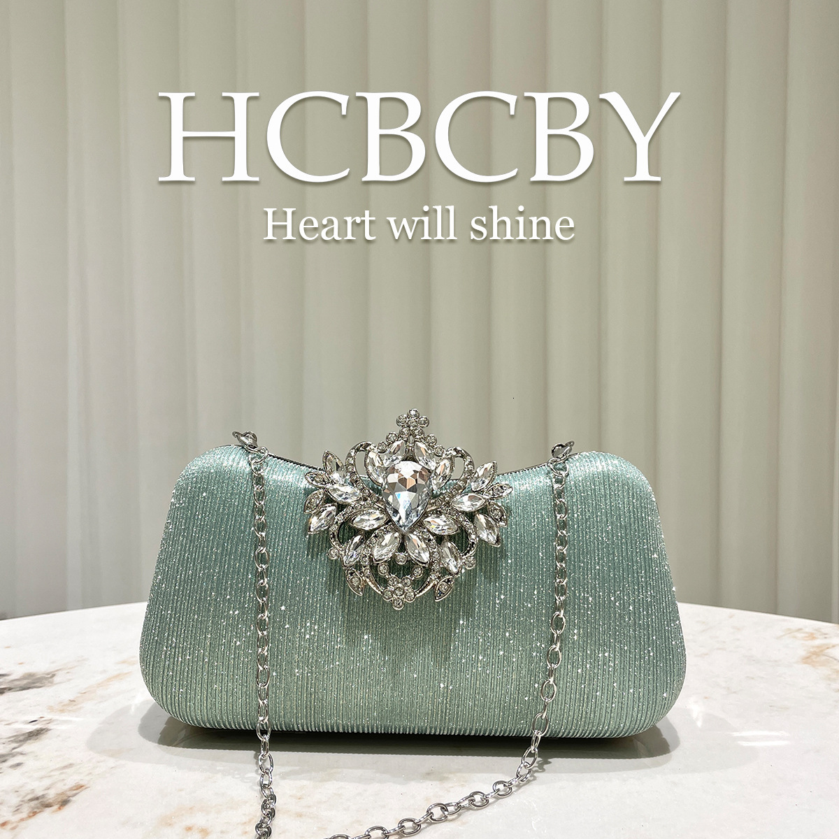 Luxury Brand Designer Bag Mint Green Gorgeous Rhinestone Buckle Decorated Striped Clutch Bag Women's Fashion Elegant Box-Shaped Evening Bag