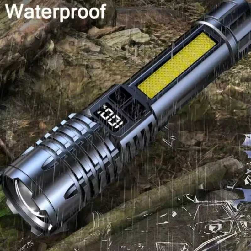 Portable High Power LED Flashlight Powerful TYPEC Rechargeable COB Flashlight With Side Light Torch For Outdoor Camping Hiking C250915