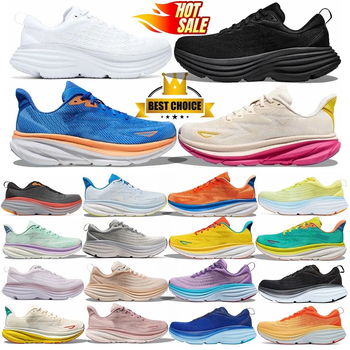 Clifton 9 Bondi 8 Running Shoes Designer Sneakers for Men Women Outdoor Sports Trainers Comfortable Breathable Triple Black White Pink Sand Violet