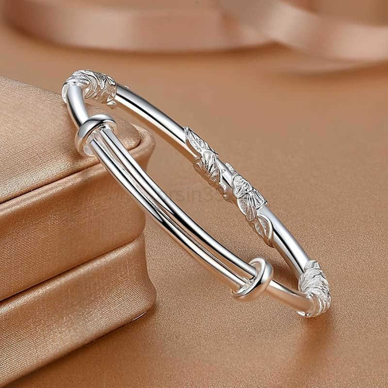 Silver Bangle Bracelets for WomenFashion Jewelry Simple Adjustable 925 Silver Cuff Bangles for Women Mom Wife Valentine Mothers Day GiftW250915