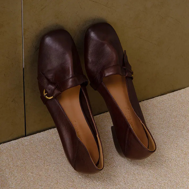 Square Toe Loafers Shoes Woman Soft Leather Retro Sandals Shallow Summer Trend Sole Comfort Zapatillas De Mujer 250915