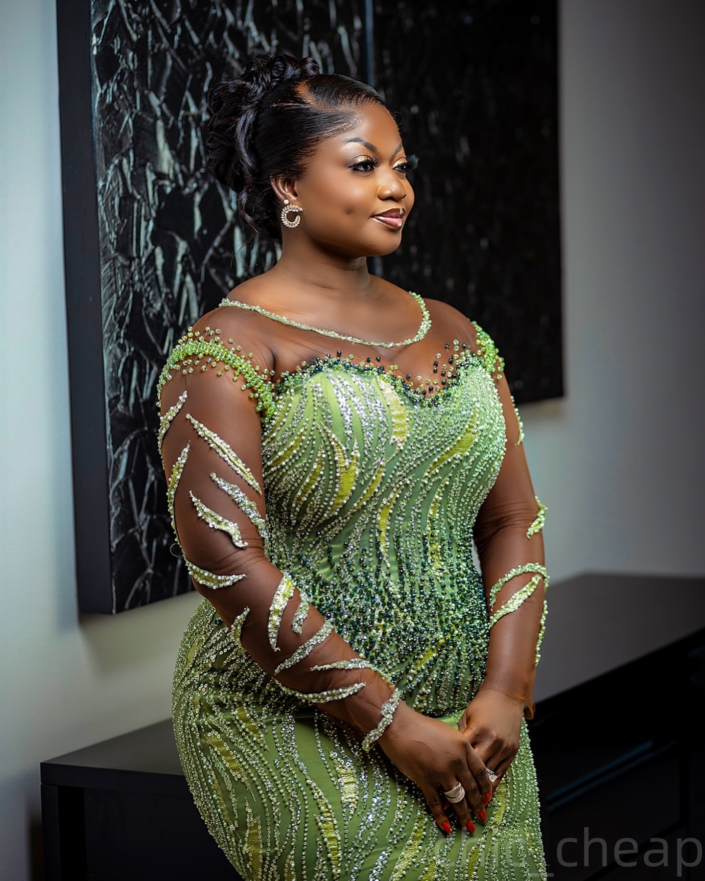 Aso Ebi Olive Green Mermaid Prom Dresses 2025 Beaded Sheer Neck Lace Evening Formal Party Second Birthday Engagement Gowns Plus Size Dress For Special
