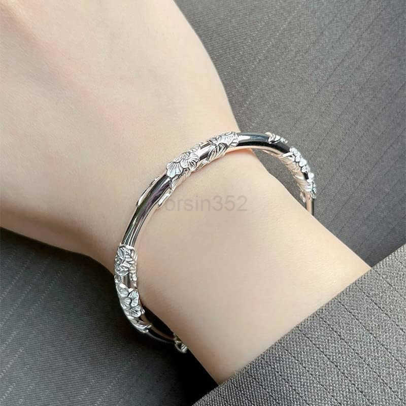 Silver Bangle Bracelets for WomenFashion Jewelry Simple Adjustable 925 Silver Cuff Bangles for Women Mom Wife Valentine Mothers Day GiftW250915