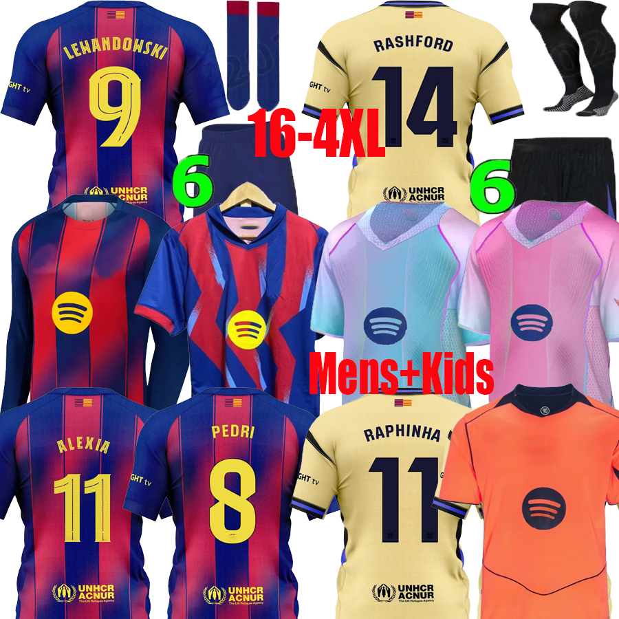 25 26 LAMINE YAMAL RAPHINHA Soccer Jerseys 2025 2026 LEWANDOWSKI PEDRI FERRAN GAVI Player Rachford Barcelone goalkeeper football shirt long sleeves