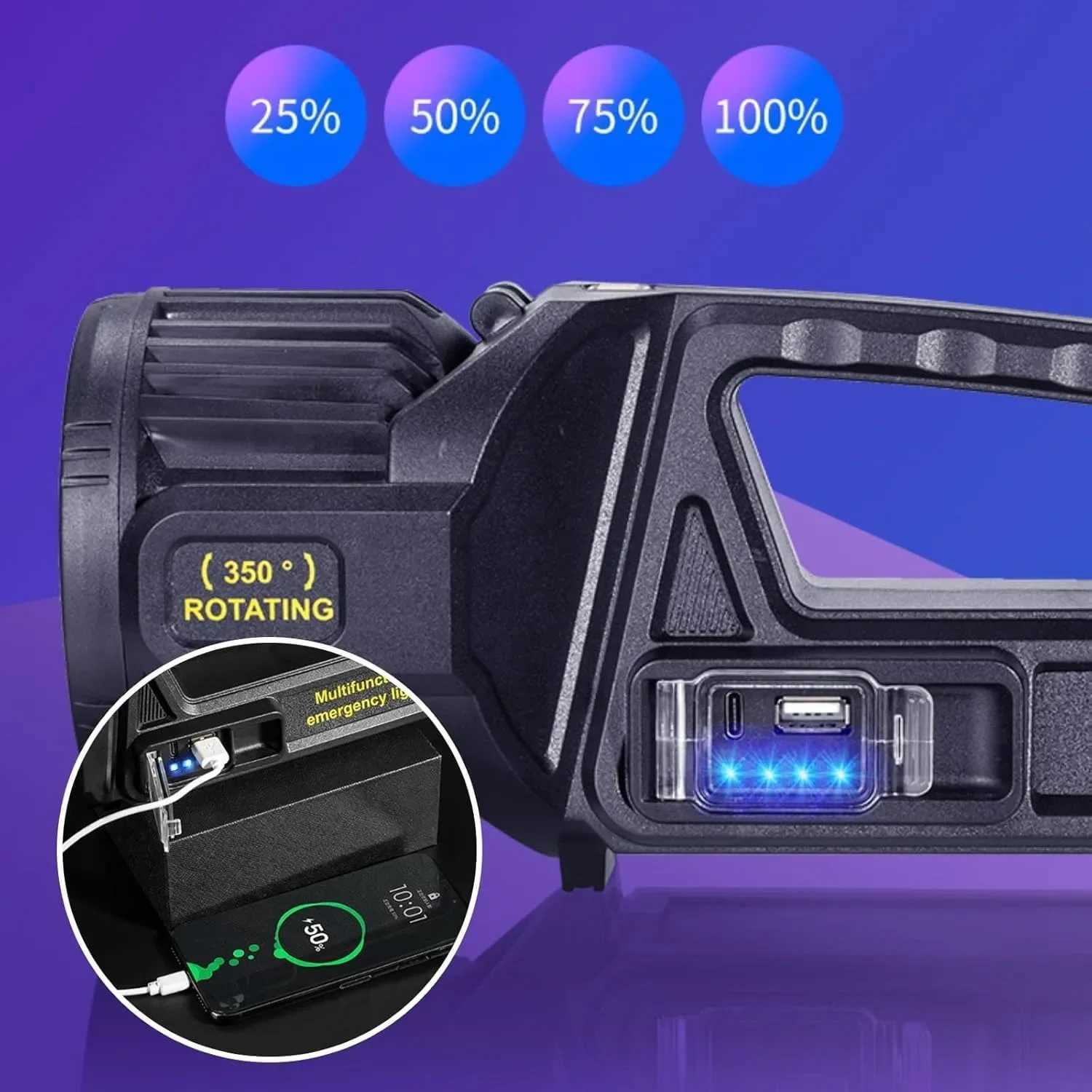 350000 Lumens Spotlight Rechargeable Led Spot light Flashlight 9 Modes Super Bright Outdoor Waterproof Solar Flashlight C250915