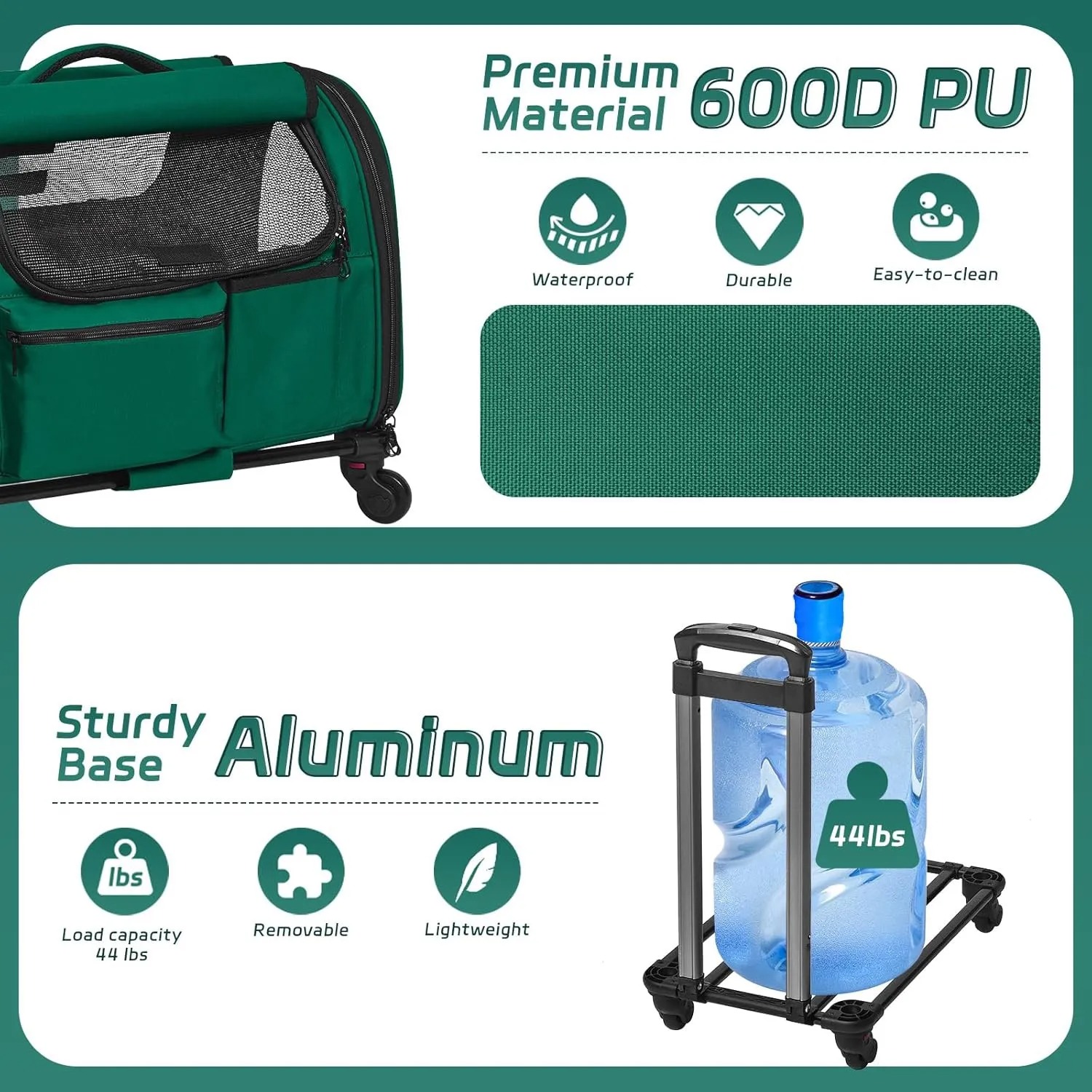 Durable Wheel-Equipped Animal Transport Tote - Ideal for Carrying 2 Cats or Dogs under 30lbs Easily during Travels pet stroller