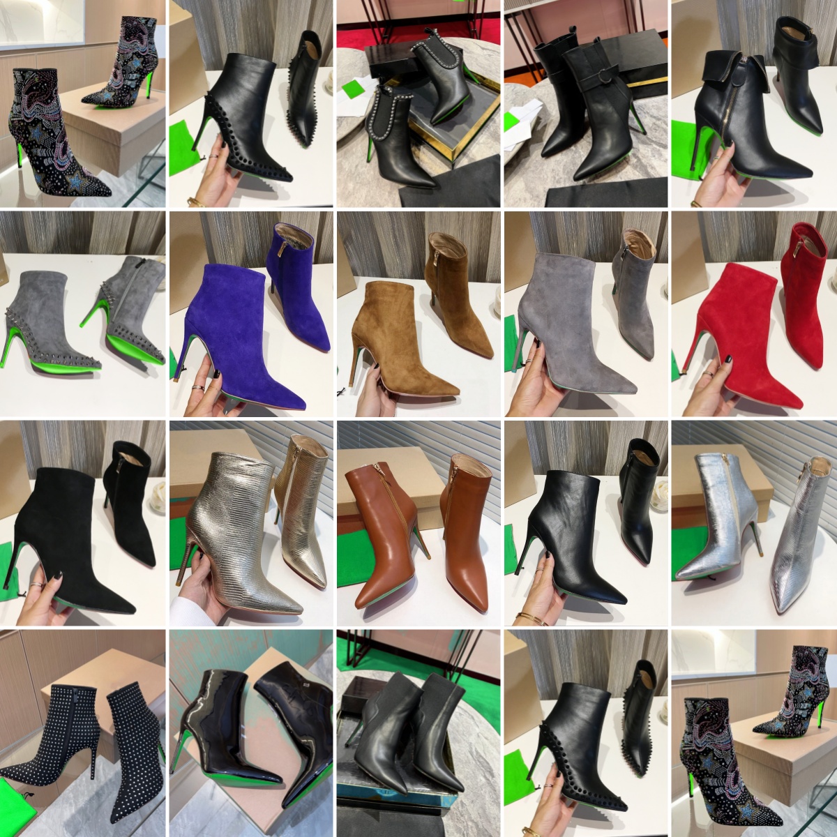 (pls order by picture, not the written color name) Fashion Designer Women's Boots Pointed High Heel Boots Thin 10-10.5cm Heels Ankle Boots with Zipper and Shoe box 29899