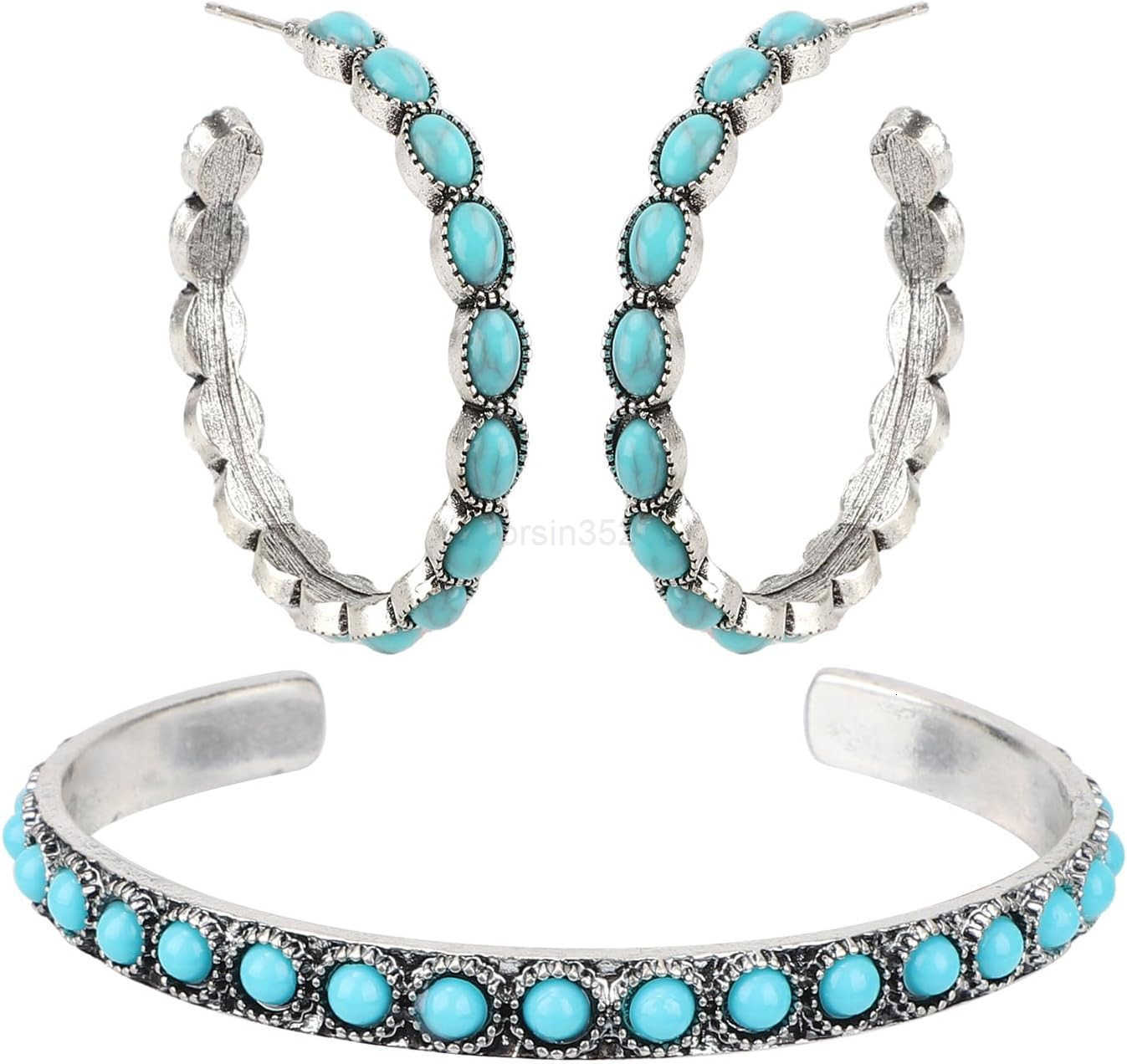 Bracelet for Women Synthetic Turquoise Cuff Bracelet Bohemian Western Boho Jewelry for Summer Beach Party Casual Wear Cowboy Gifts Y260117