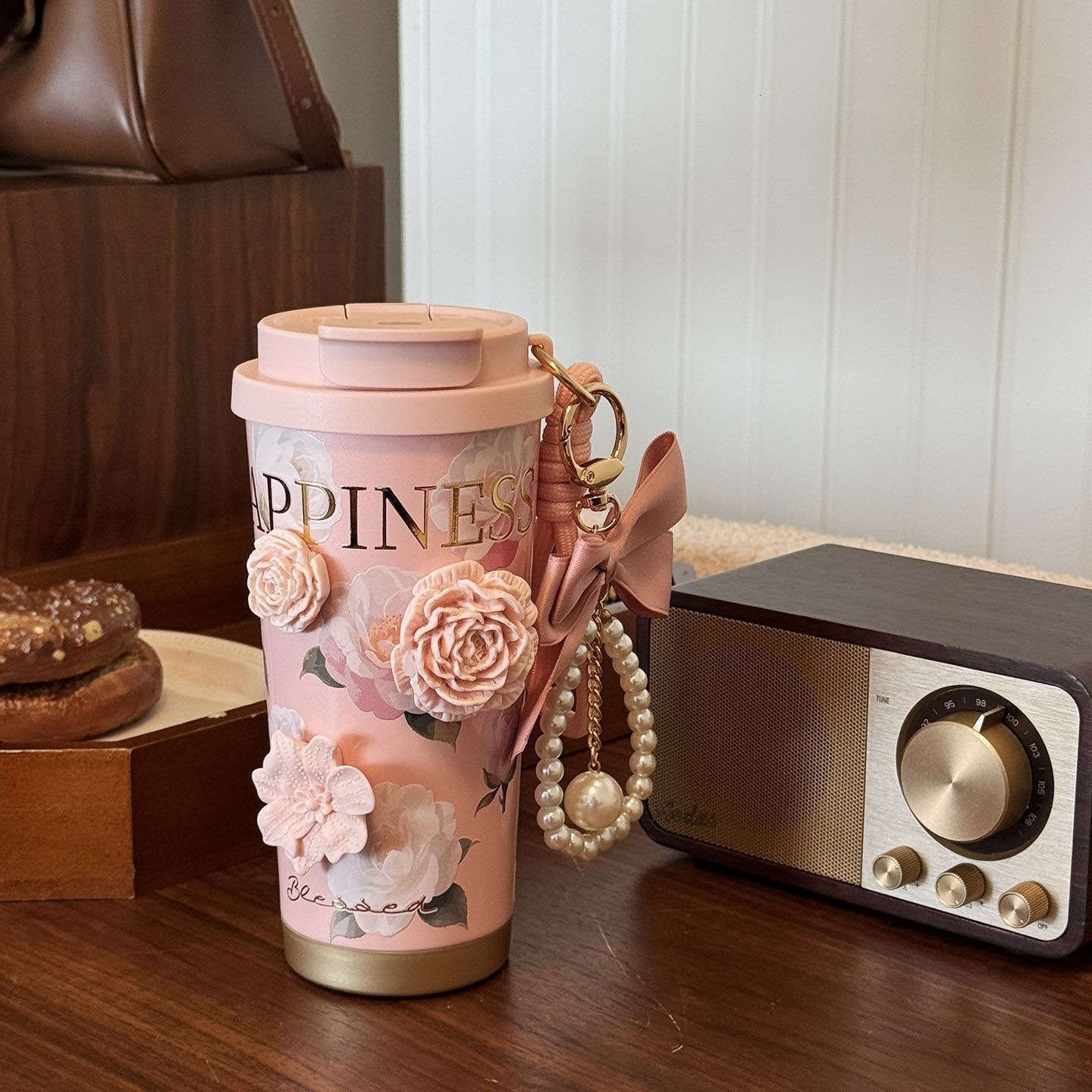 Camellia Ceramic Inner Liner Insulated for Women Coffee Travel Mug Portable Straw Water Cup High Aesthetic New Model 2025