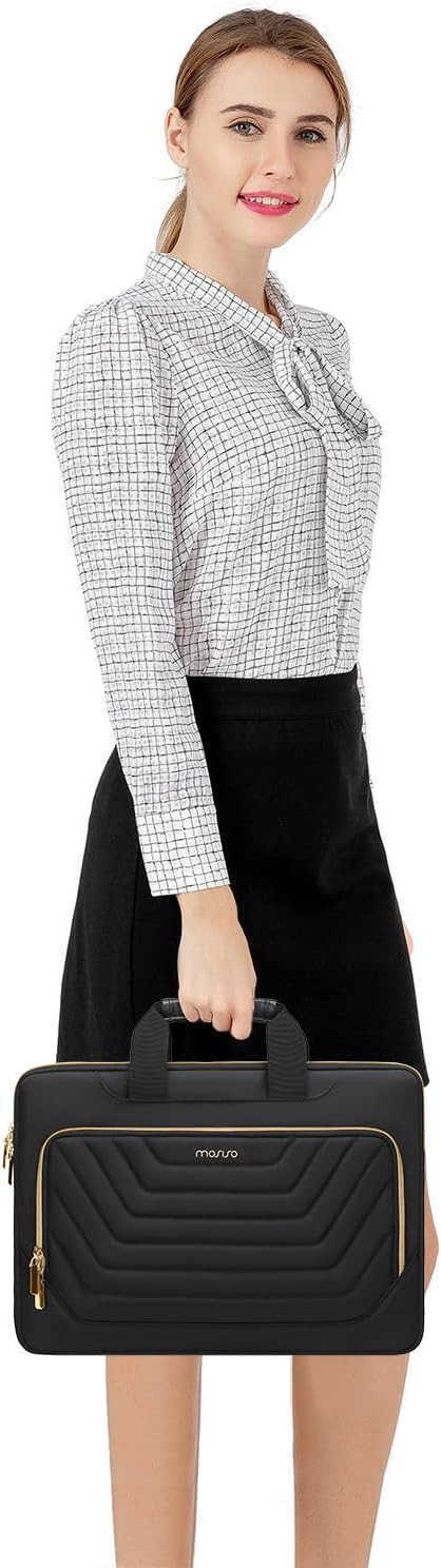 Laptop Shoulder BagComputer BagMessenger Briefcase with Front Inverted Trapezoid Quilted PocketW250915