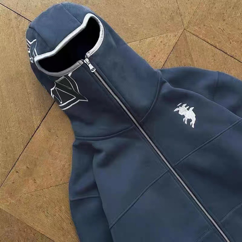 Men's Jackets Embroidered American fashion brand bandit design hooded zipper cardigan sweatshirt couple's windproof high street jacket
