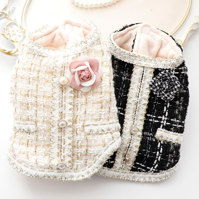 Clothes Autumn Winter Outfit Cat Princess Little Chanel Style Trimmed Cotton Vest Small Dog Pet 3436