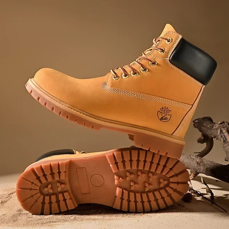 Boots Men High Top Boots Mens Leather Shoes Winter Fashion Plush Warm Shoes Outdoor Sneakers Lace Up NonSlip Ankle Boots Male 250915