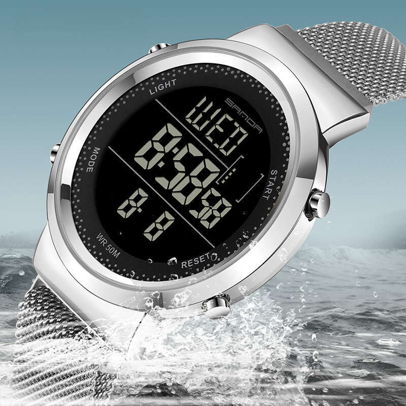 DHwatches New Fashion Stainless Steel Mesh Strap Waterproof Quartz Watch Sports Electronic Digital Couple Wristwatch