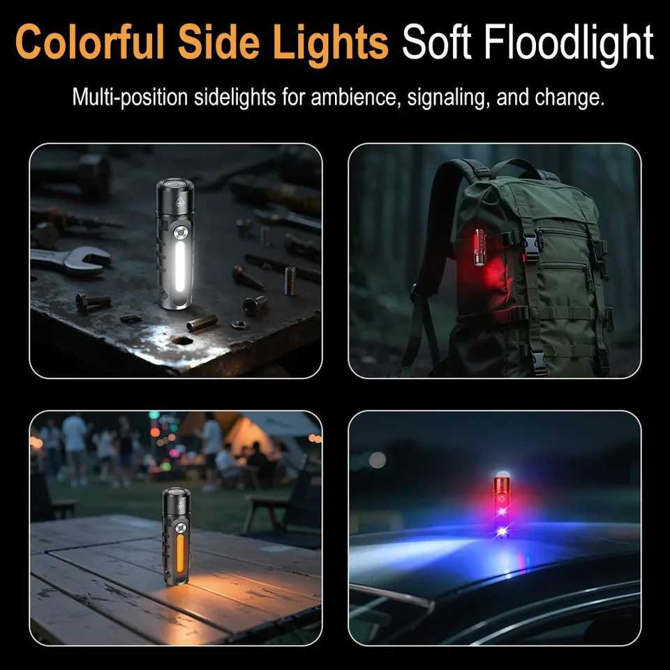 BORUiT RJ28 410LM EDC LED Flashlight TypeC Rechargeable Keychain Torch Work Light with Magnet Camping Pocket Lantern C2509151