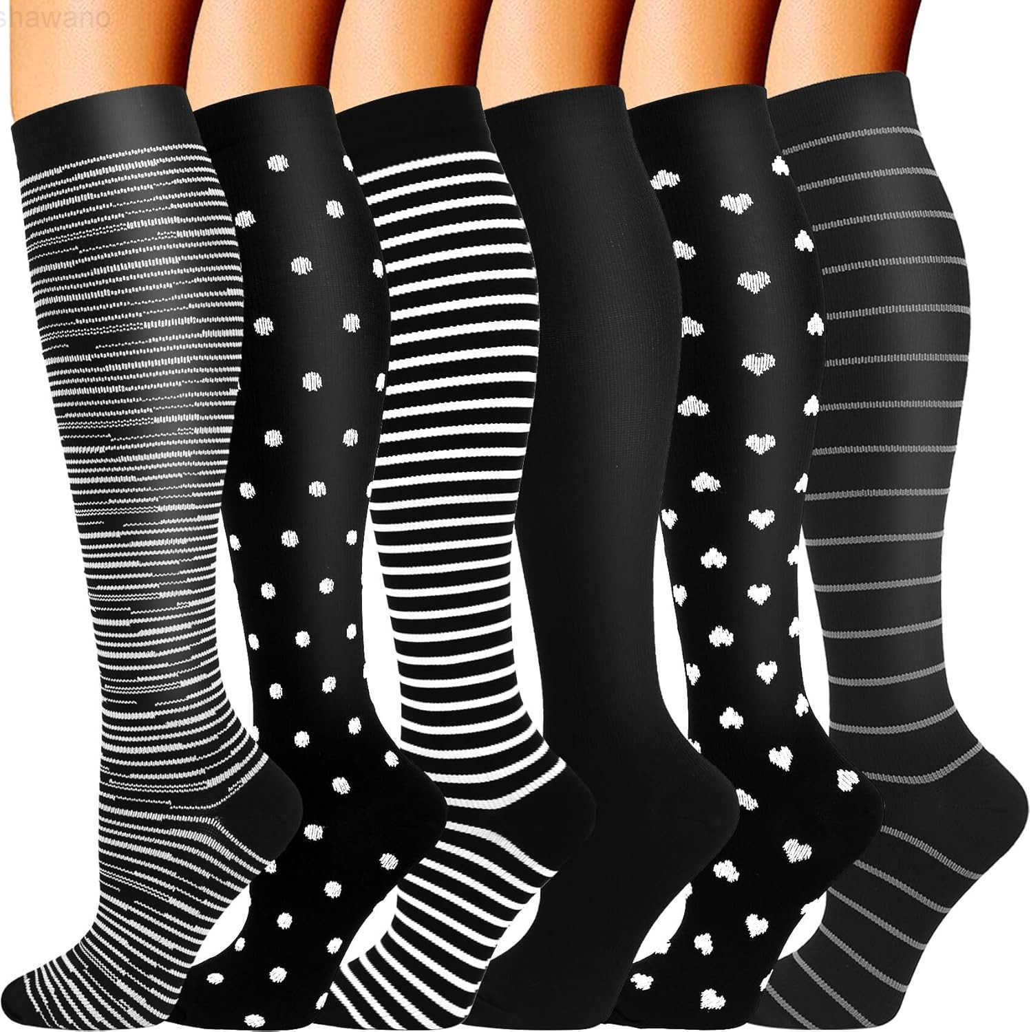 6 Pairs Compression Socks for Men Women 2030mmhg Knee High Support for Sports CirculationW250915