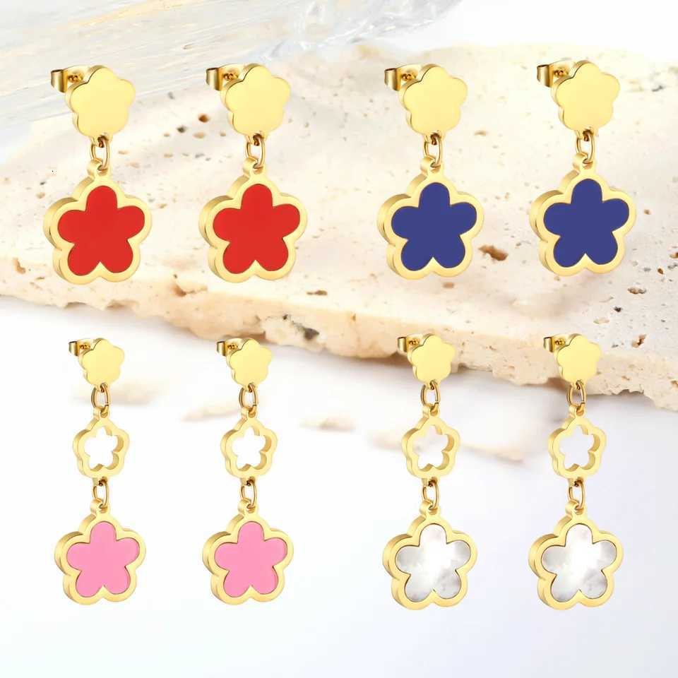designer LUXUKIDS DripOil Five Petal Flower Charm Drop Earrings White Shell Elegant Wan Dangle Pendients for Wedding Party Jewelry S250915