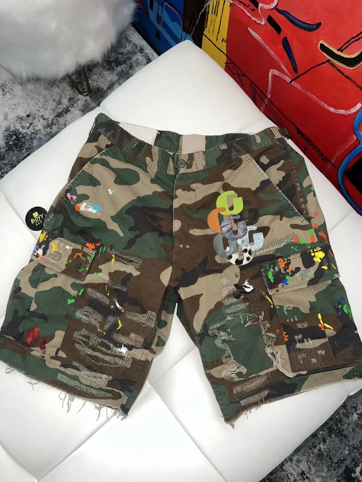 Streetwear Retro Camouflage Cargo Denim Shorts Y2K Jeans Men Women Hip Hop Lettering Embroidery Baggy Shorts Over The Knee Pants250912