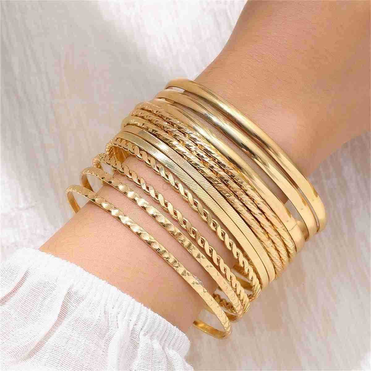 Gold Bangle Bracelets Set for Women Boho Multi Layer Stack Textured Bracelets Indian Chunky Bangle Bracelet for Women TeenW250915