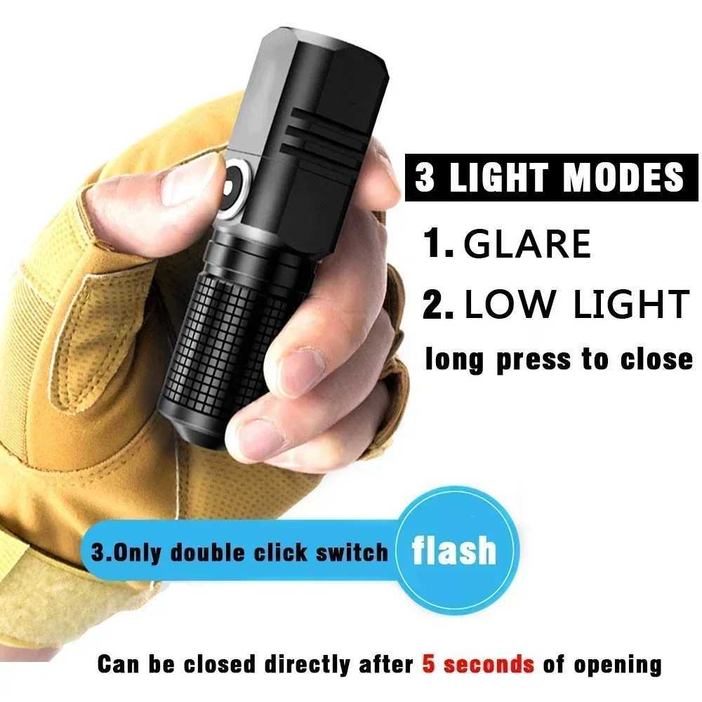Super Bright MINI XHP50 LED Flashlight USB Torch Rechargeable Zoom Fishing Lantern Powerful 3 Lighting Mode Camping Lamp C250915