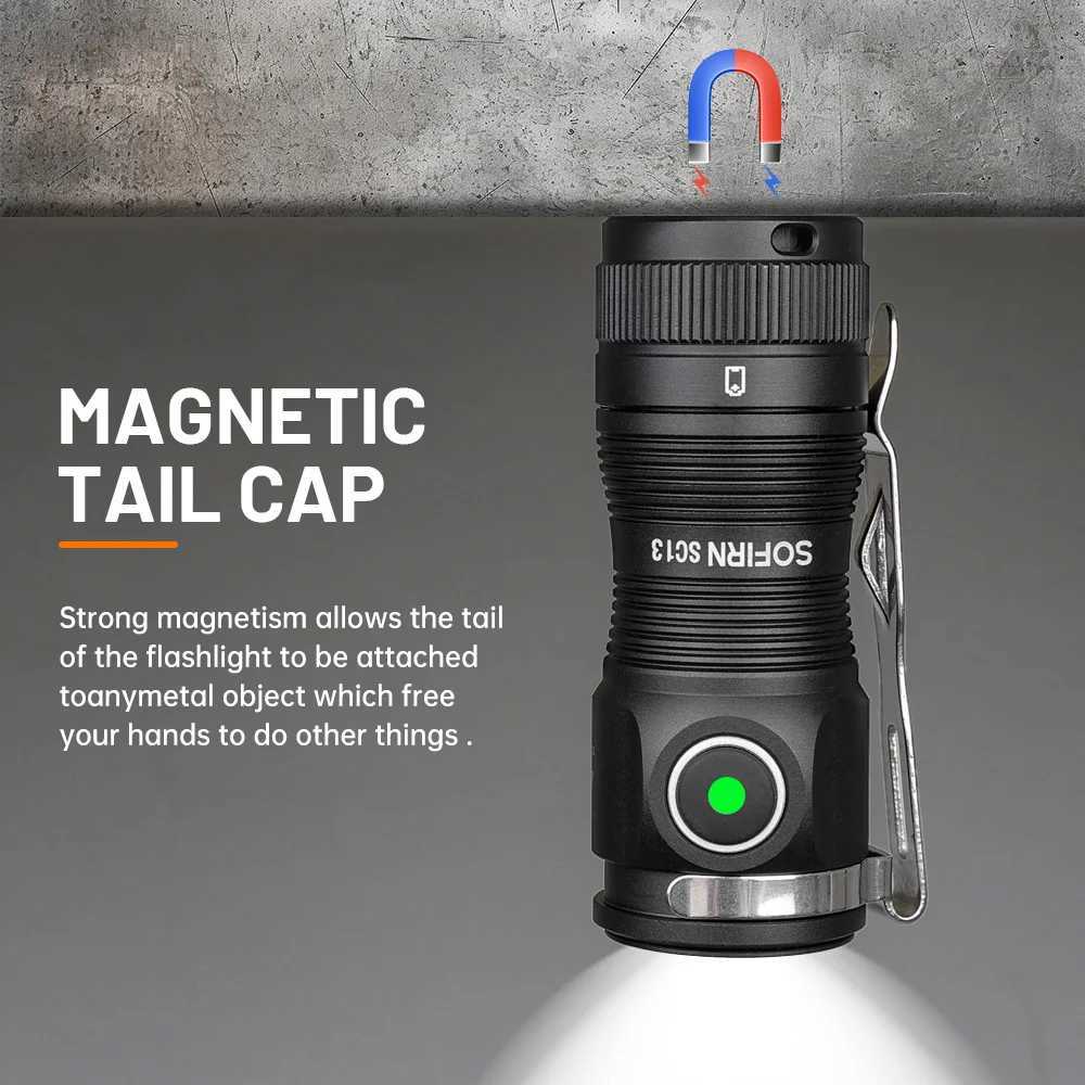 Sofirn SC13 519A 5000K Mini Powerful Led Light LED 1100lm 18350 Rechargeable Flashlight with Magnetic C250915