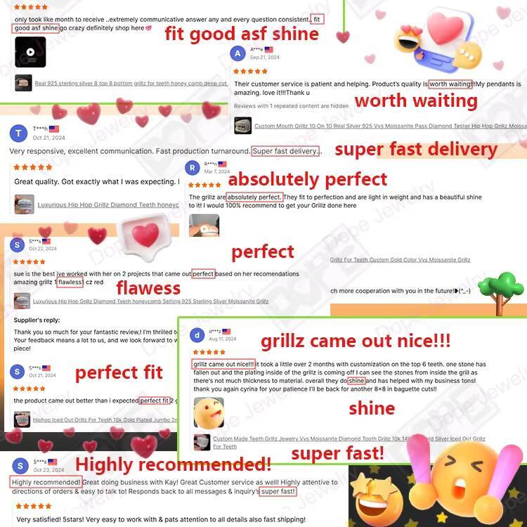 Custom Hip Hop Grillz for Teeth 925 Silver Rose Gold Plated Bling 8 on 8 Iced Out VVS Moissanite Grillz