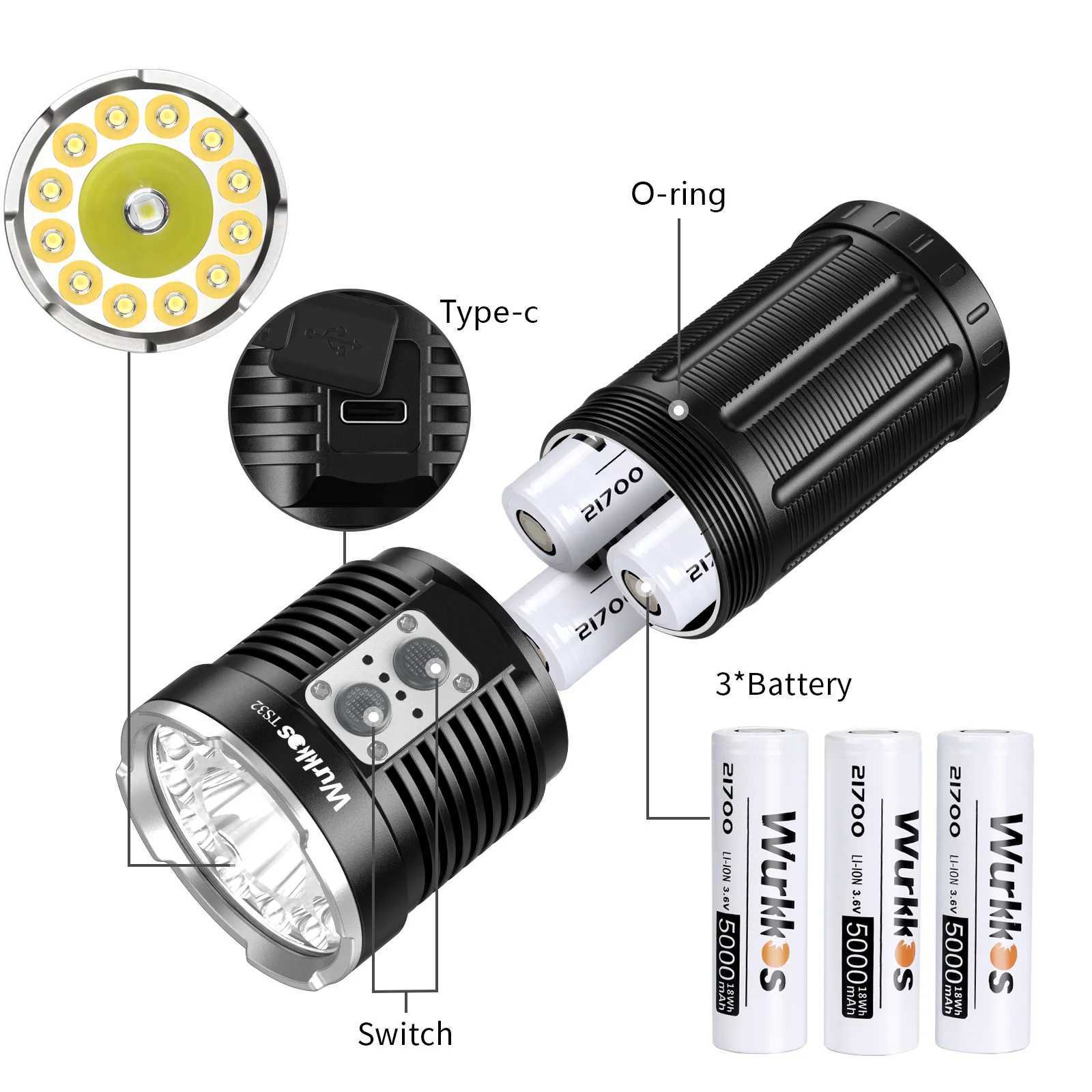 Wurkkos TS32 Powerful Flashlight 13000LM 3A Power Bank Dual Switch 321700 Waterproof Light 12 XPL2LH351D 1 SFT40 LED C250915