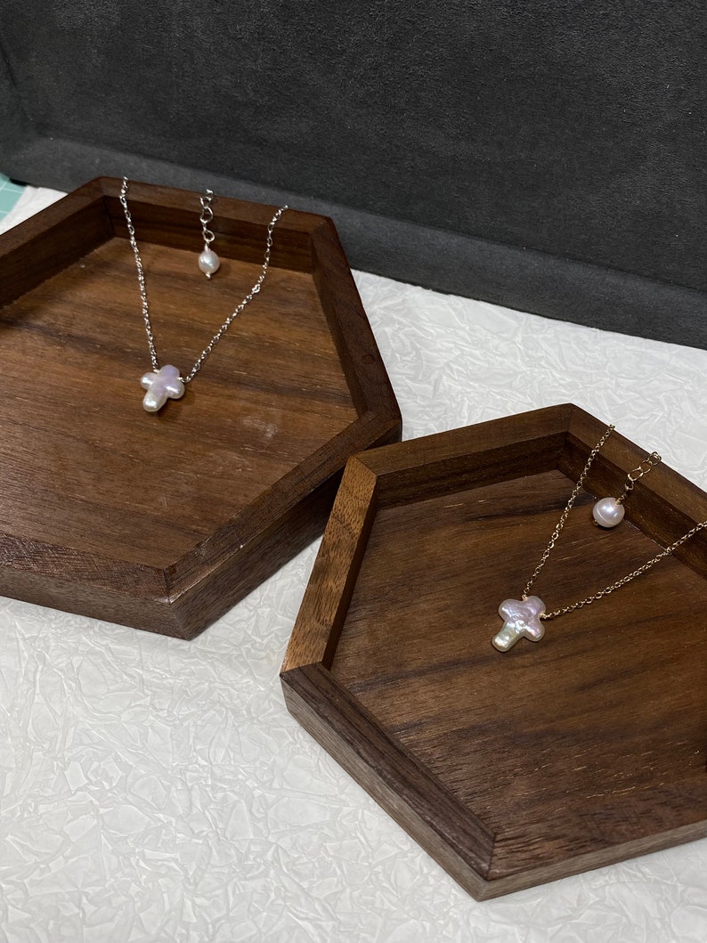 Minimalist White Baroque Cross Pearl Dainty Her Religious Necklace Gift for Shower