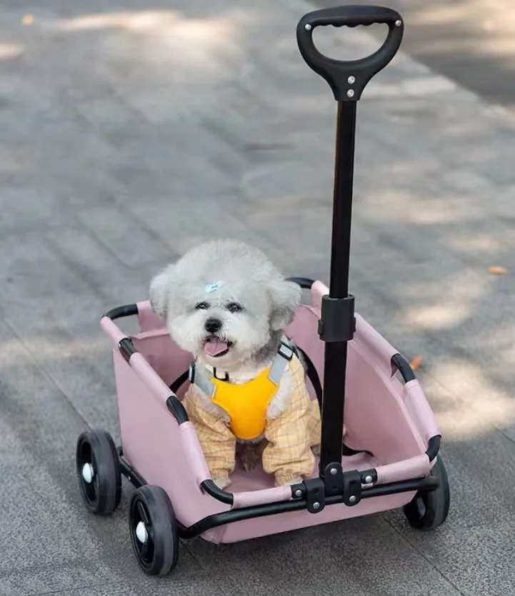 Dog stroller Small dog pet stroller out pull rod car foldable dog walking portable travel convenient four seasons available