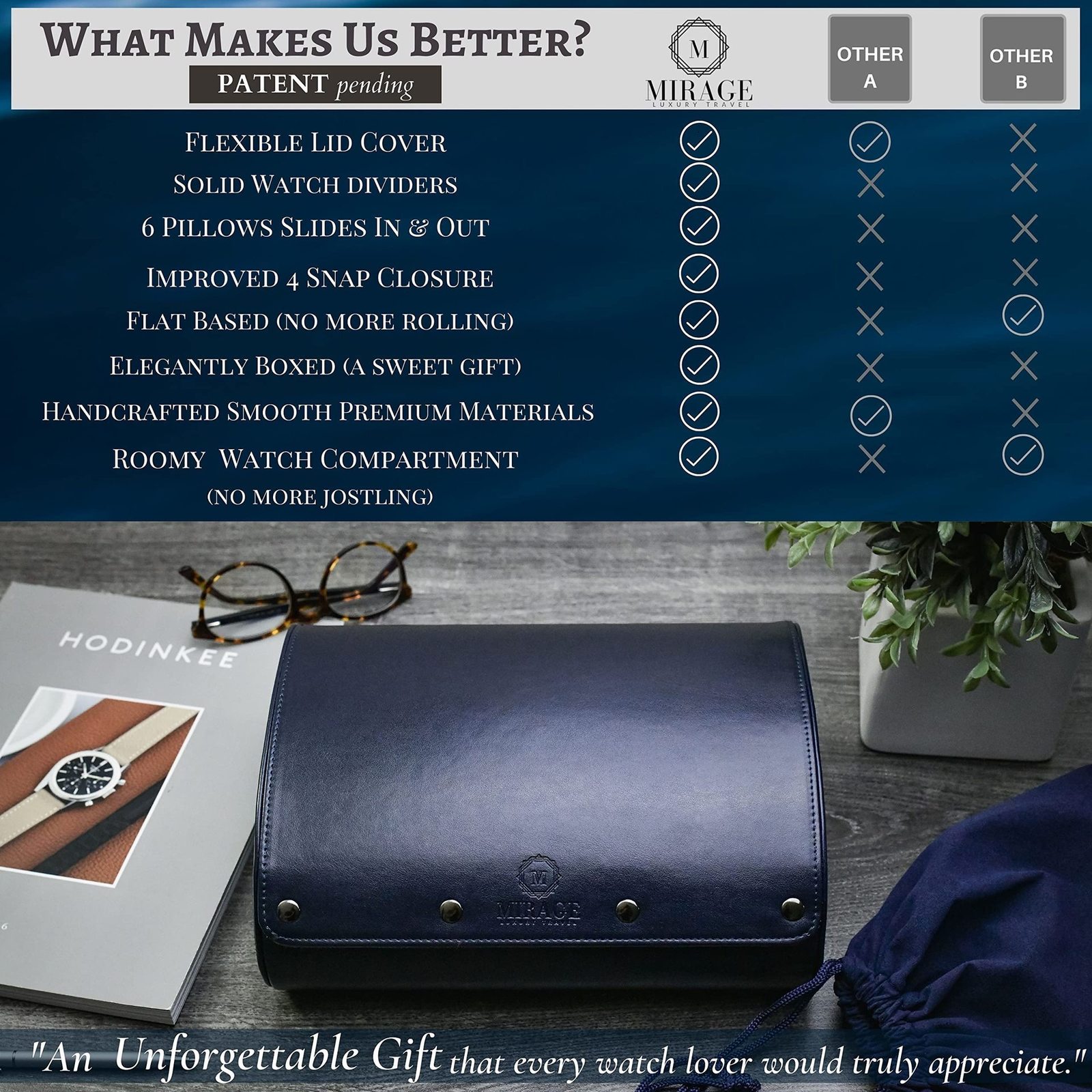 Watch Travel Case 6 Slot Watch Roll Travel Case Organizer Display - PU Leather Watch Case - Watch Organizer for Men Women 240909