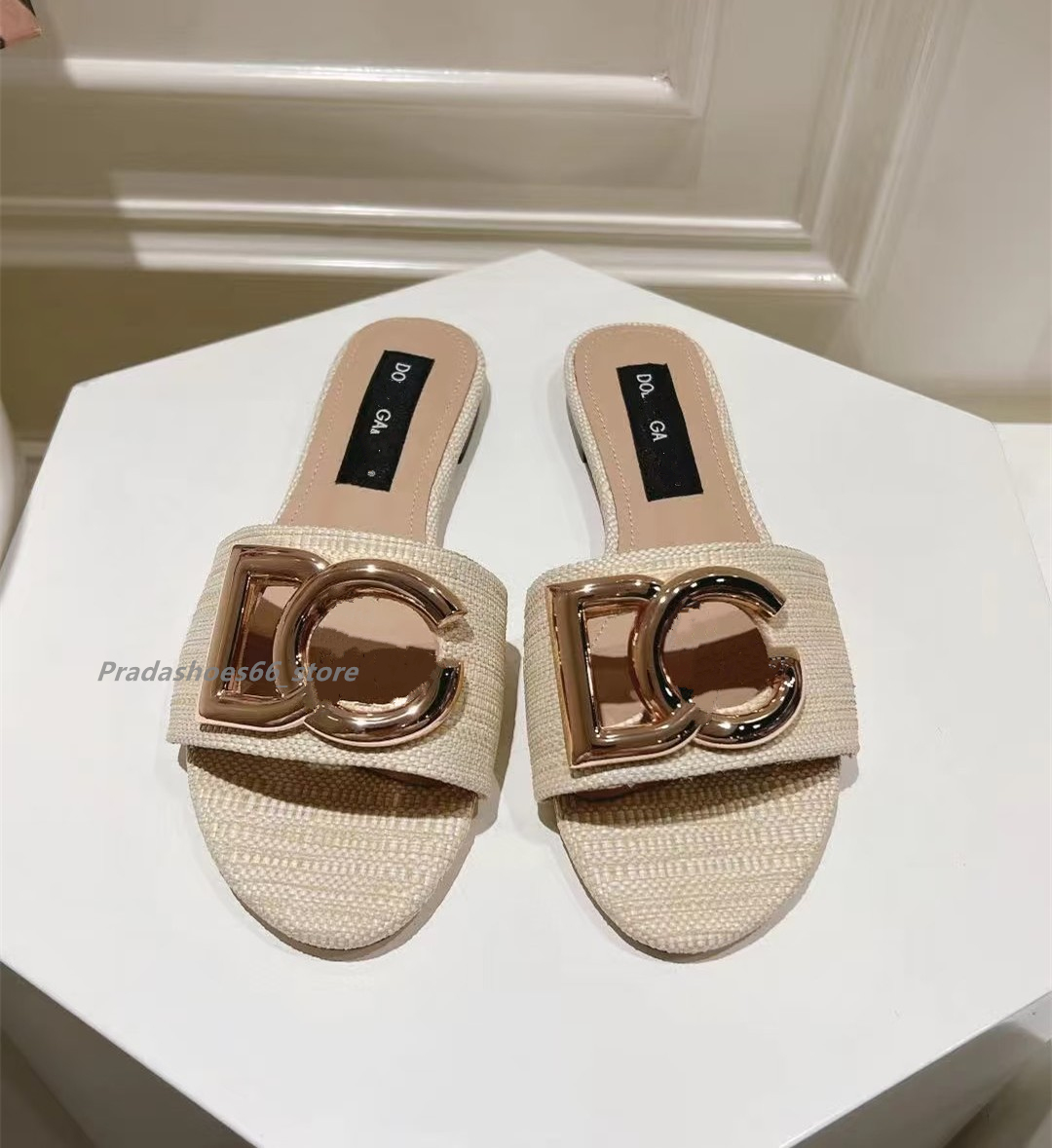2025 New Luxury designer Fashion Bohemian Braided Flat Sandals, Soft Sole Slides Slippers for Women Summer Beach Vacation dg Woven Slides Dolce 43