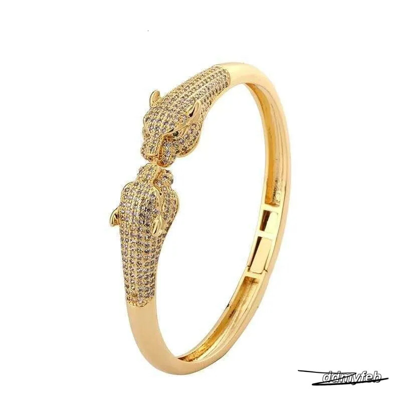 Leopard Print Open Cuff Bracelet - Gold Plated Hip Hop Bangle With Zircon Stones | Animal Jewelry For Women & Men ddmyFeb
