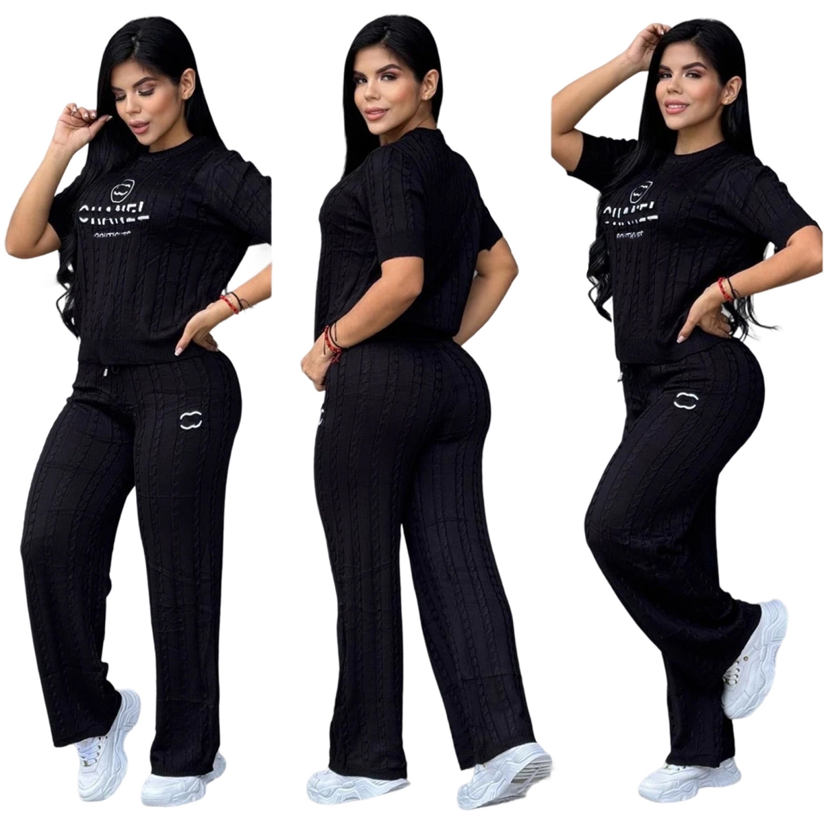 Sweaters Woolen Two Piece Pants Women Knit Pullover and Wide Leg Pants Set Free Ship