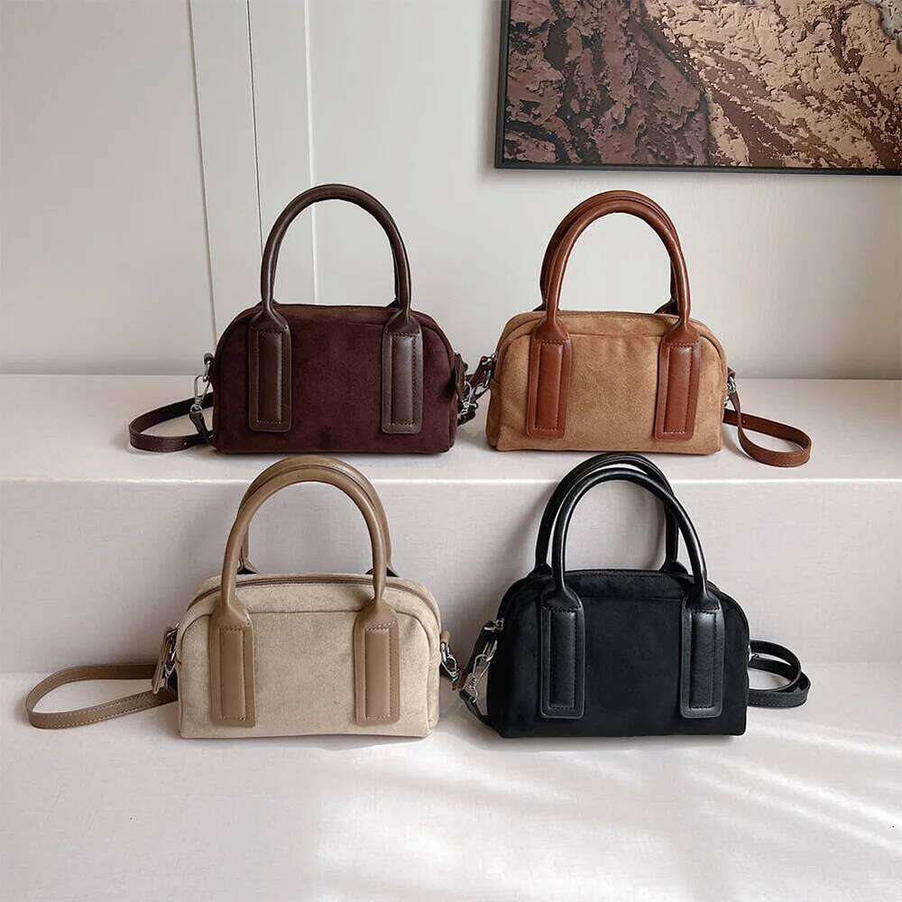 Women Suede Tote Adjustable Strap Crossbody With Multi-Pockets Handbag Zipper Satchel Bag For Work Travel