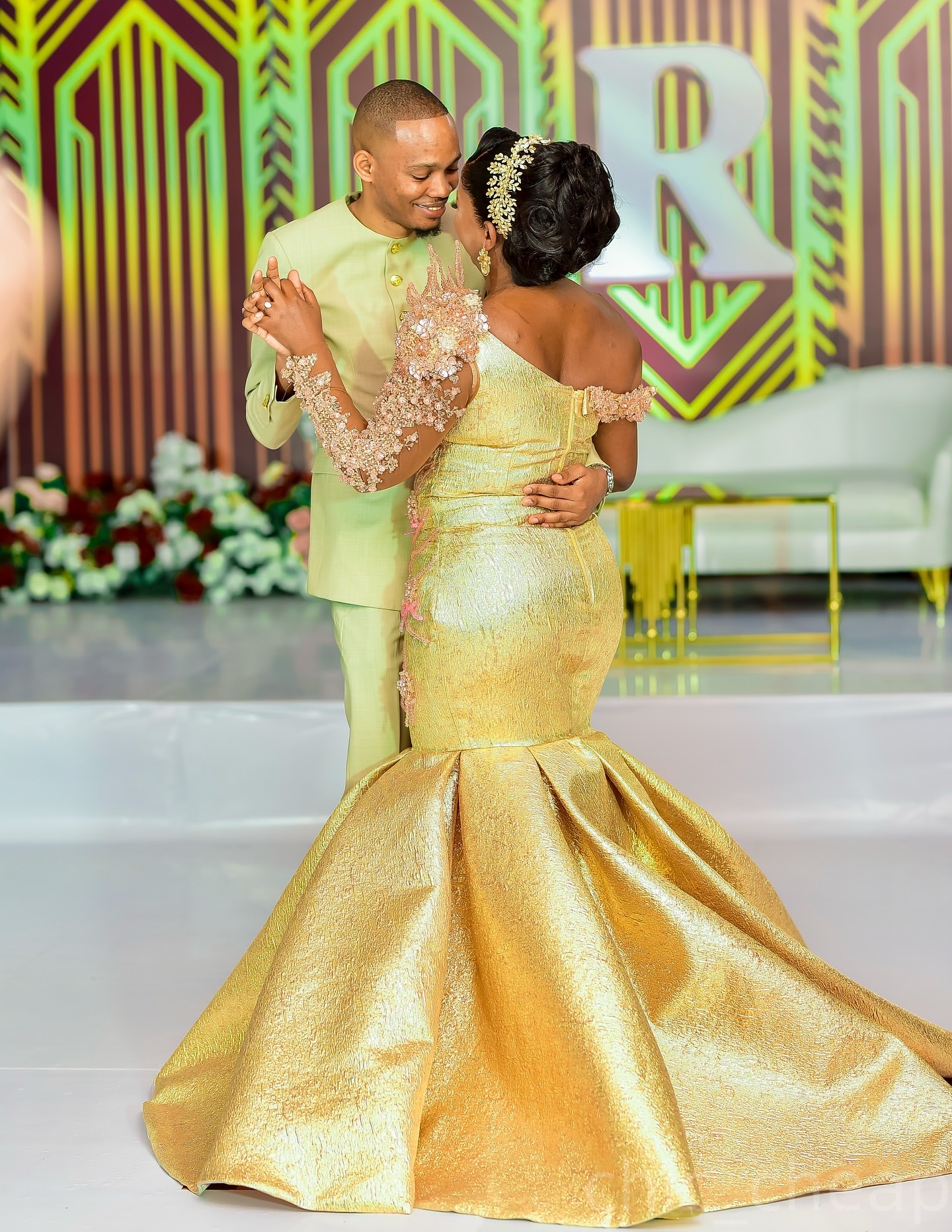 Aso Ebi Gold Mermaid Prom Dresses 2025 Crystals One Shoulder Flowers Evening Formal Party Second Birthday Engagement Gowns Plus Size Dress For Special
